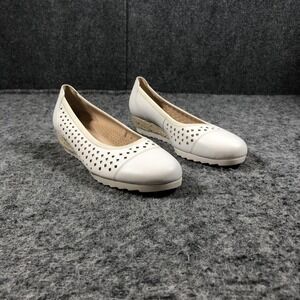 Gabor Shoes Womens Size 8.5 White Leather Espadrille Wedge Slip On Comfort 30024